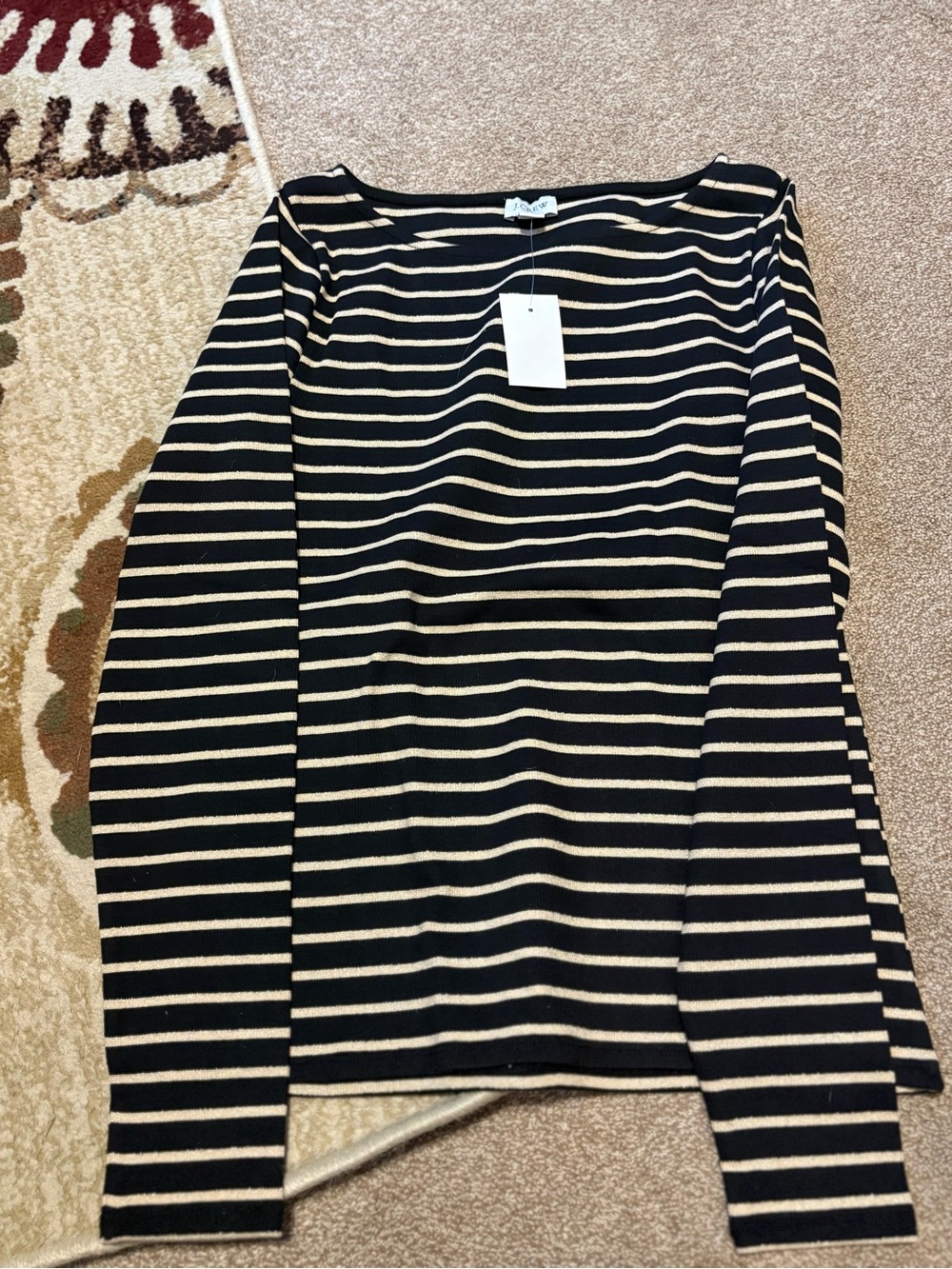 J. Crew Black & Cream Striped Long-Sleeve Top